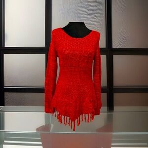 It’s Our Time Knit Fringe hem size Medium orange/ pink sweater